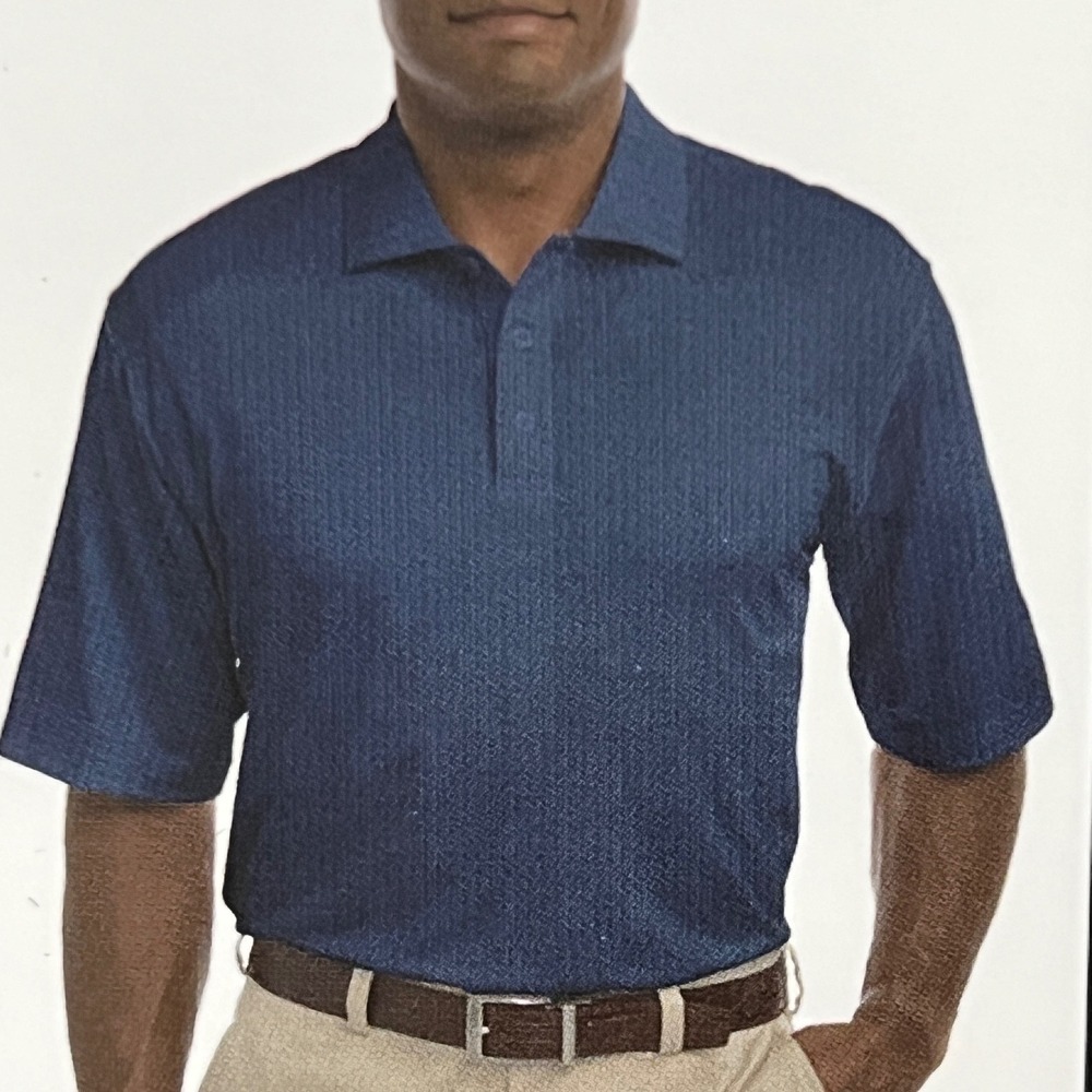 NWT Pebble Beach Mens Dry-Luxe Performance Polo Shirt Navy Blue Chevron Size L